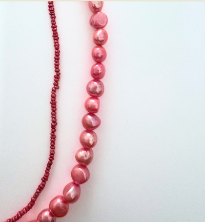 Raspberry Cream Double Pearl Necklace